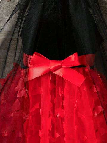 Young Girl Fashionable Casual Basic Sweet Elegant Velvet 3D Embroidery Bat Wings Cloak Design Fabric Dress