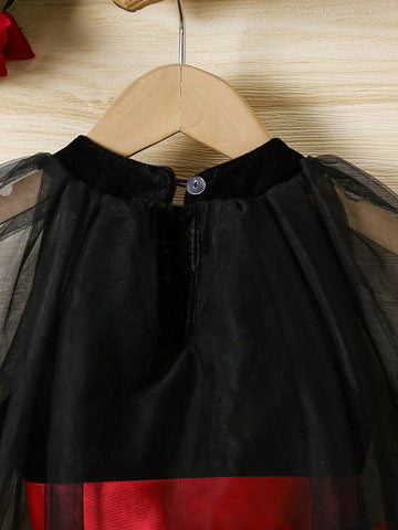 Young Girl Fashionable Casual Basic Sweet Elegant Velvet 3D Embroidery Bat Wings Cloak Design Fabric Dress