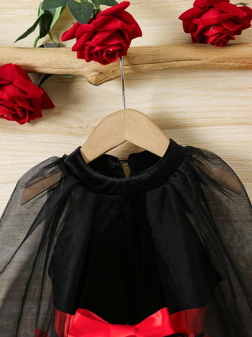 Young Girl Fashionable Casual Basic Sweet Elegant Velvet 3D Embroidery Bat Wings Cloak Design Fabric Dress
