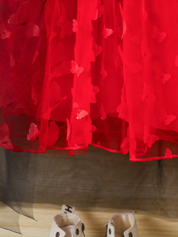 Young Girl Fashionable Casual Basic Sweet Elegant Velvet 3D Embroidery Bat Wings Cloak Design Fabric Dress