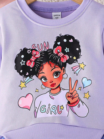 Young Girl Fashionable Casual Unicorn Print Mesh Patchwork Long Sleeve Dress, Autumn