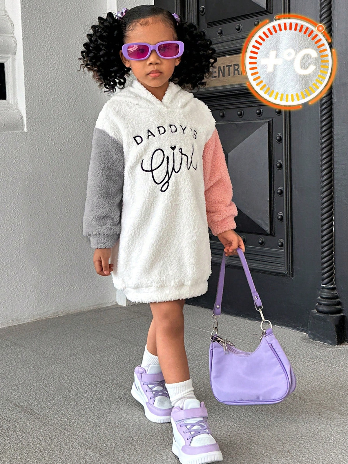 Young Girl Fashionable Color Contrast Hooded Loose Casual Long Sweatshirt