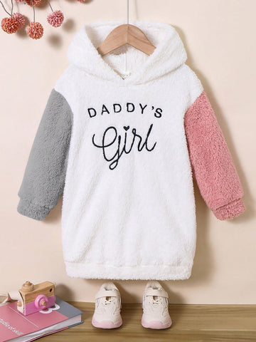 Young Girl Fashionable Color Contrast Hooded Loose Casual Long Sweatshirt