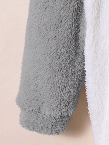 Young Girl Fashionable Color Contrast Hooded Loose Casual Long Sweatshirt