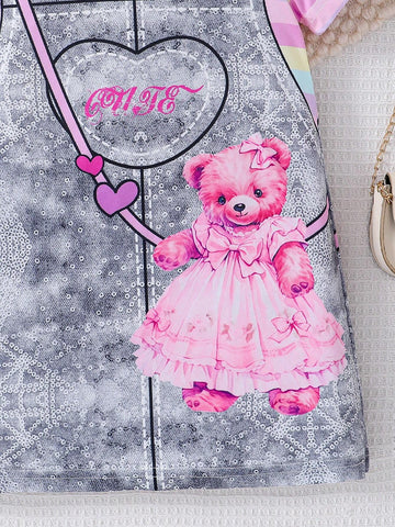 Young Girl Fashionable Glittery Decorated Dress