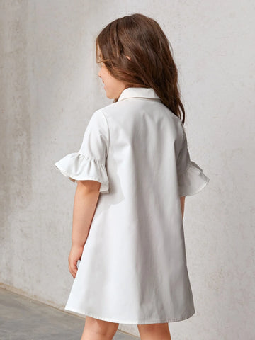 Young Girl Figure Graphic Flounce Sleeve Shirt Dress