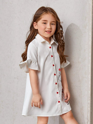 Young Girl Figure Graphic Flounce Sleeve Shirt Dress
