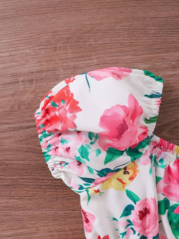 Young Girl Floral Elastic Waist A-Line Dress