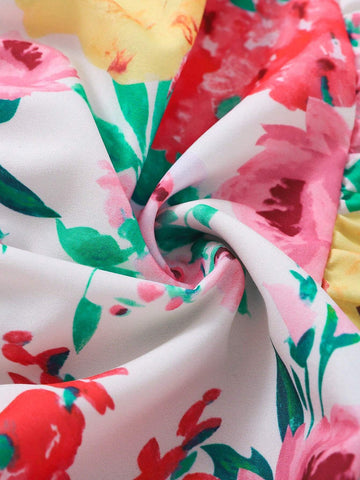 Young Girl Floral Elastic Waist A-Line Dress