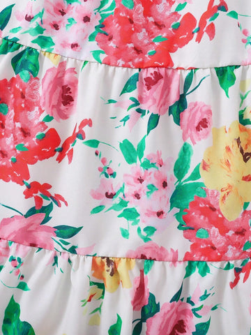 Young Girl Floral Elastic Waist A-Line Dress