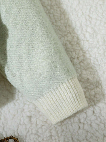 Young Girl Floral Embroidery Crew Neck Long Sleeve Ruffled Hem Cute Sweater, Autumn/Winter