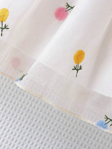 Young Girl Floral Embroidery Ruffle Trim Bow Front Dress & Bag