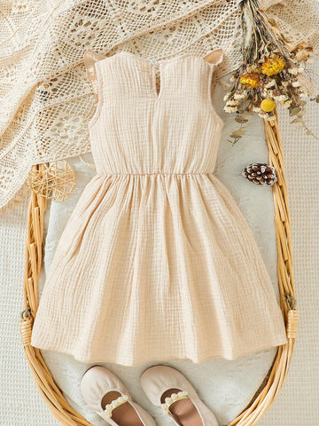Young Girl Floral Embroidery & Ruffle Hem Decorated Dress