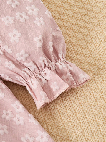 Young Girl Floral Jacquard Pattern Peter Pan Collar Long Sleeve Princess Casual Sweet Dress