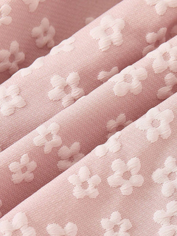 Young Girl Floral Jacquard Pattern Peter Pan Collar Long Sleeve Princess Casual Sweet Dress