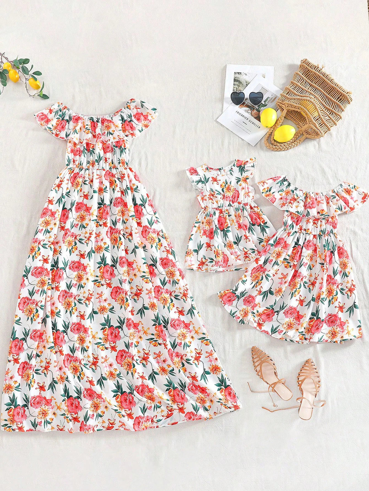 Young Girl Floral Print Dress, Countryside Style, Suitable For Outdoor Activities