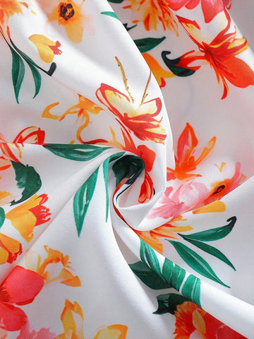 Young Girl Floral Print Dress, Countryside Style, Suitable For Outdoor Activities