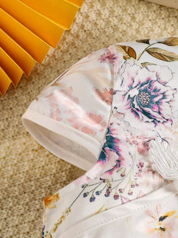 Young Girl Floral Print Mandarin Collar Dress