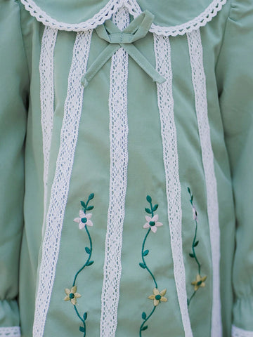 Young Girl Floral Print Puff Sleeve Peter Pan Collar Ruffled Hem Cute Dress For Autumn