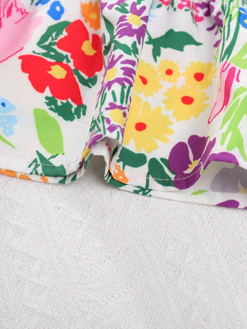 Young Girl Floral Print Ruffle Hem Cami Dress