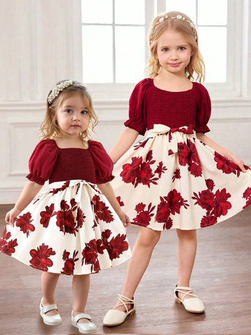 Young Girl Floral Print Sleeveless Dress, Adorable Vacation Style