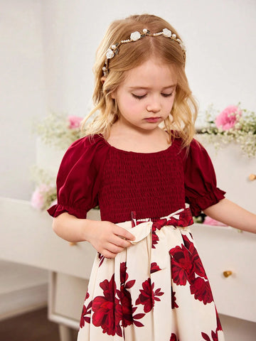 Young Girl Floral Print Sleeveless Dress, Adorable Vacation Style