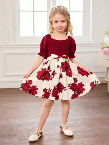 Young Girl Floral Print Sleeveless Dress, Adorable Vacation Style