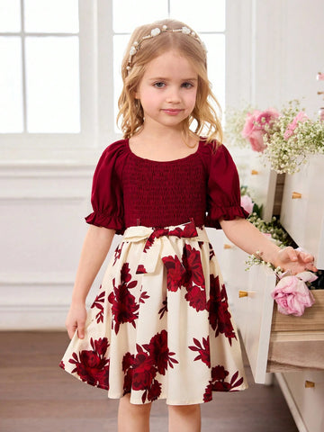 Young Girl Floral Print Sleeveless Dress, Adorable Vacation Style