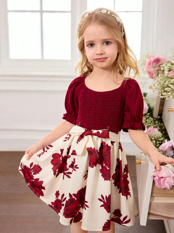 Young Girl Floral Print Sleeveless Dress, Adorable Vacation Style