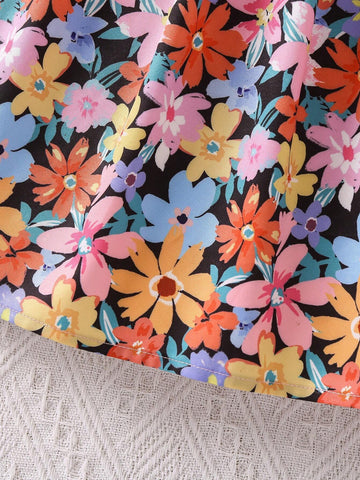 Young Girl Floral Printed Romantic Midi Dress With Adjustable Spaghetti Straps For Summer Vacation