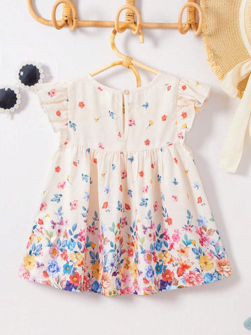 Young Girl Flying Sleeve Round Neck Shirt With Water Drop Flower Pattern