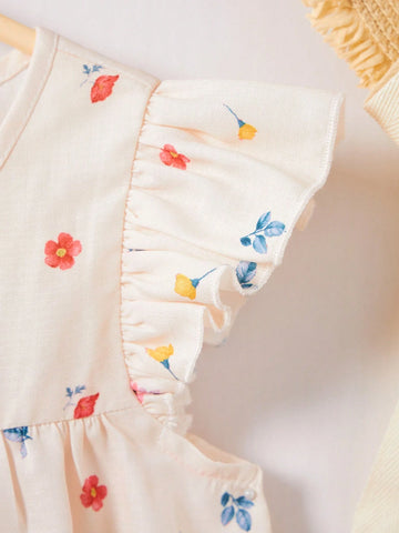 Young Girl Flying Sleeve Round Neck Shirt With Water Drop Flower Pattern