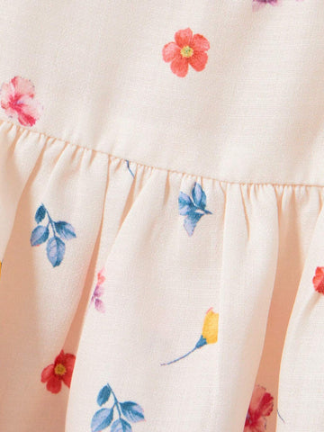 Young Girl Flying Sleeve Round Neck Shirt With Water Drop Flower Pattern