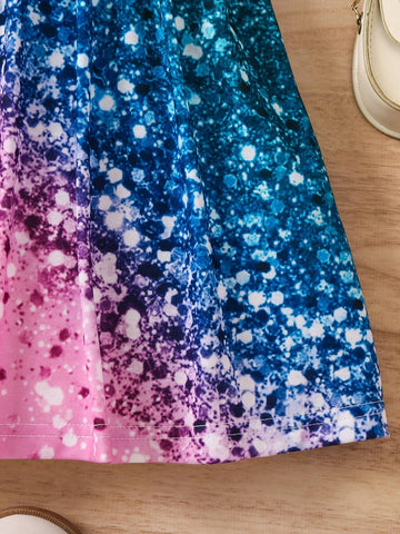 Young Girl Glitter Shimmer Print Strap Dress