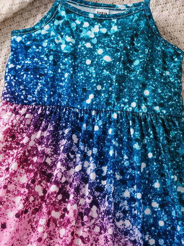 Young Girl Glitter Shimmer Print Strap Dress
