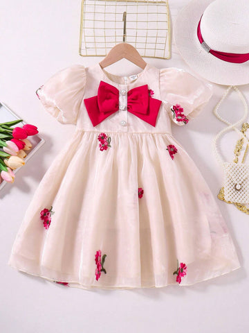 Young Girl Gorgeous Party Dress With Bow Decoration