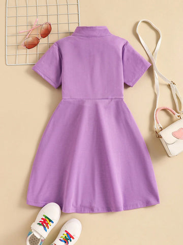 Young Girl' Graphic Print A-Line Dress, Fashionable For Spring And Summer