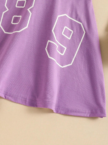 Young Girl' Graphic Print A-Line Dress, Fashionable For Spring And Summer