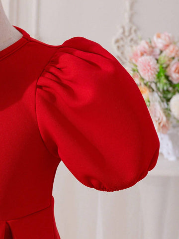 Young Girl Heart Hollow Back Big Bow Dress, Great For Casual & Daily Wear & School Daily In Spring And Autumn