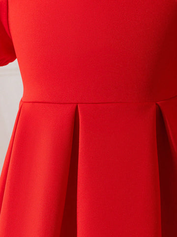 Young Girl Heart Hollow Back Big Bow Dress, Great For Casual & Daily Wear & School Daily In Spring And Autumn