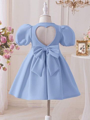 Young Girl Heart Hollow Back Big Bow Dress