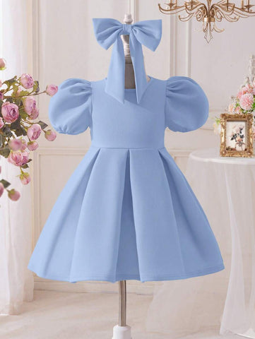 Young Girl Heart Hollow Back Big Bow Dress