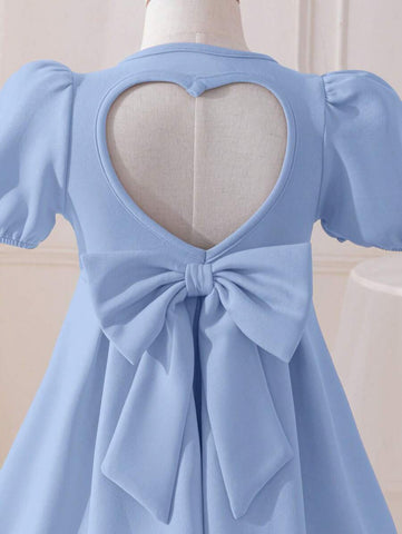 Young Girl Heart Hollow Back Big Bow Dress