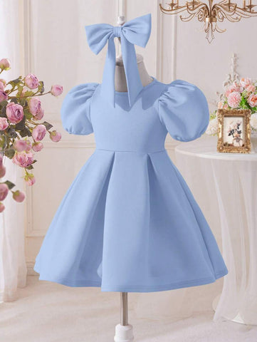 Young Girl Heart Hollow Back Big Bow Dress