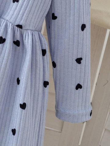 Young Girl Heart Print Casual Round Neck Long Sleeve Dress
