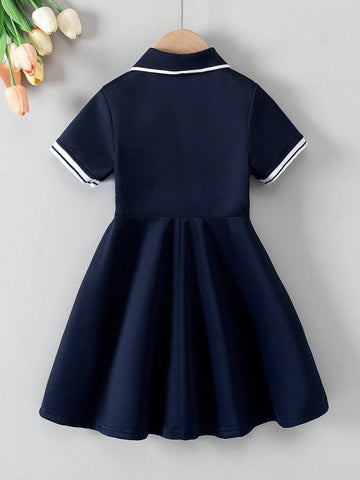 Young Girl Heart Print Polo Collar Dress
