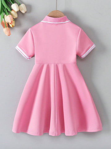 Young Girl Heart Print Polo Collar Summer Casual Dress