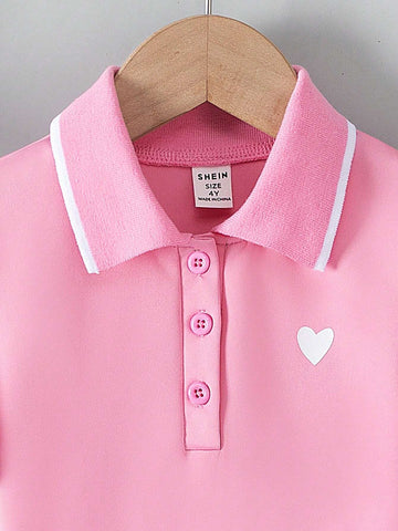 Young Girl Heart Print Polo Collar Summer Casual Dress