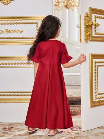 Young Girl Holiday Style Bohemian Round Neck Patchwork Color-Block Mid-Length Dress, Summer