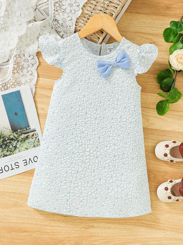 Young Girl Jacquard Bowknot Dress